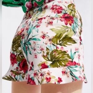 Zara High Waist Floral Print Shorts - Red and Green M